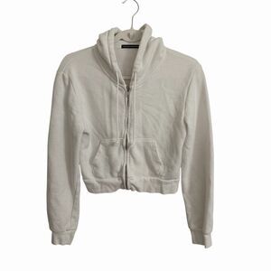 Brandy Melville Crystal Jacket OS White Cropped Full Zip-Up Sweatshirt Hoodie